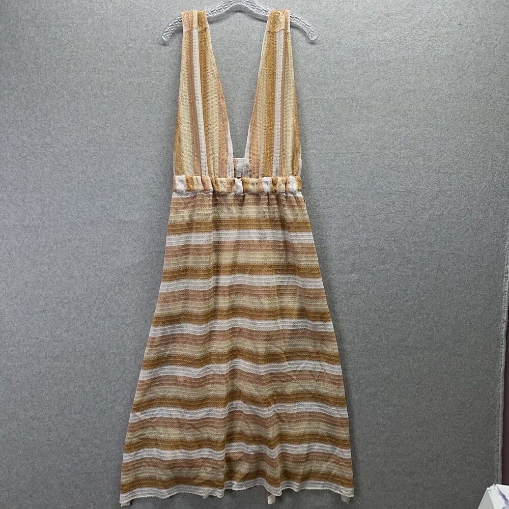 Ramy Brook Dress Womens Large Tan White Crochet Knit Tie Leg Slit Maxi Beach